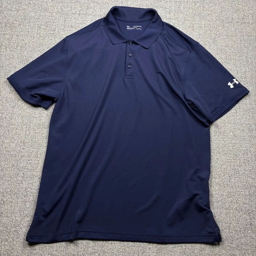 Under Armour Mens XXL Navy Blue HeatGear Loose Fit Short Sleeve Polo Shirt